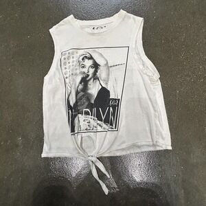 Hollywood Legends Tank Top Womens Small White Marilyn‎ Graphic Tie Front Crop